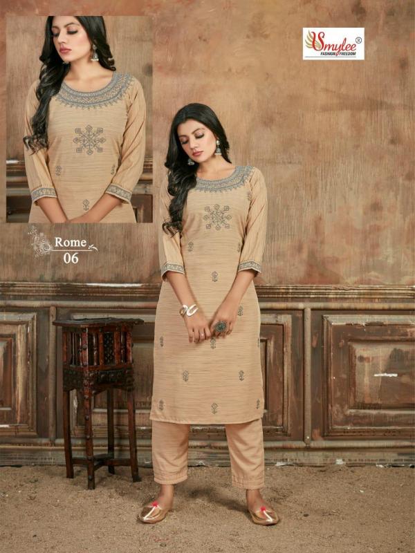 Smylee Rome Designer Rayon Embroidery Kurti With Pant Set